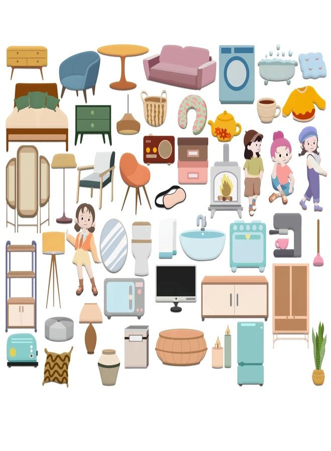 BEUNITONE Home Life Felt Board Pieces 50 Pcs Preschool Classroom Must Haves Felt Story Board for Early Learning Activities Home Theme Wall Felt Story Board Pieces Birthday Gifts - Image 1